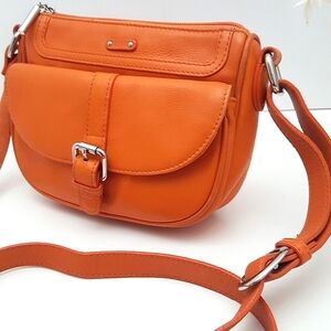 🔻Vintage Danier🌺Orange Leather Saddle Crossbody Bag| Front Pocket